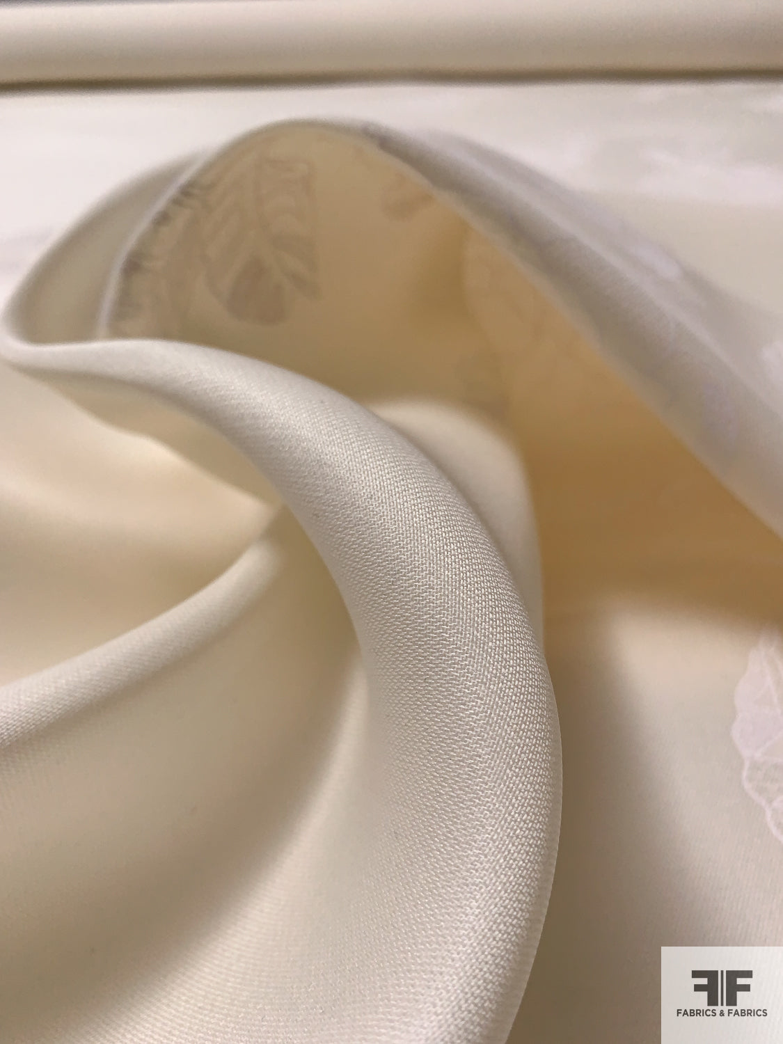 Italian Floral Printed Heavy Silk Gazar Panel - Light Ivory / White