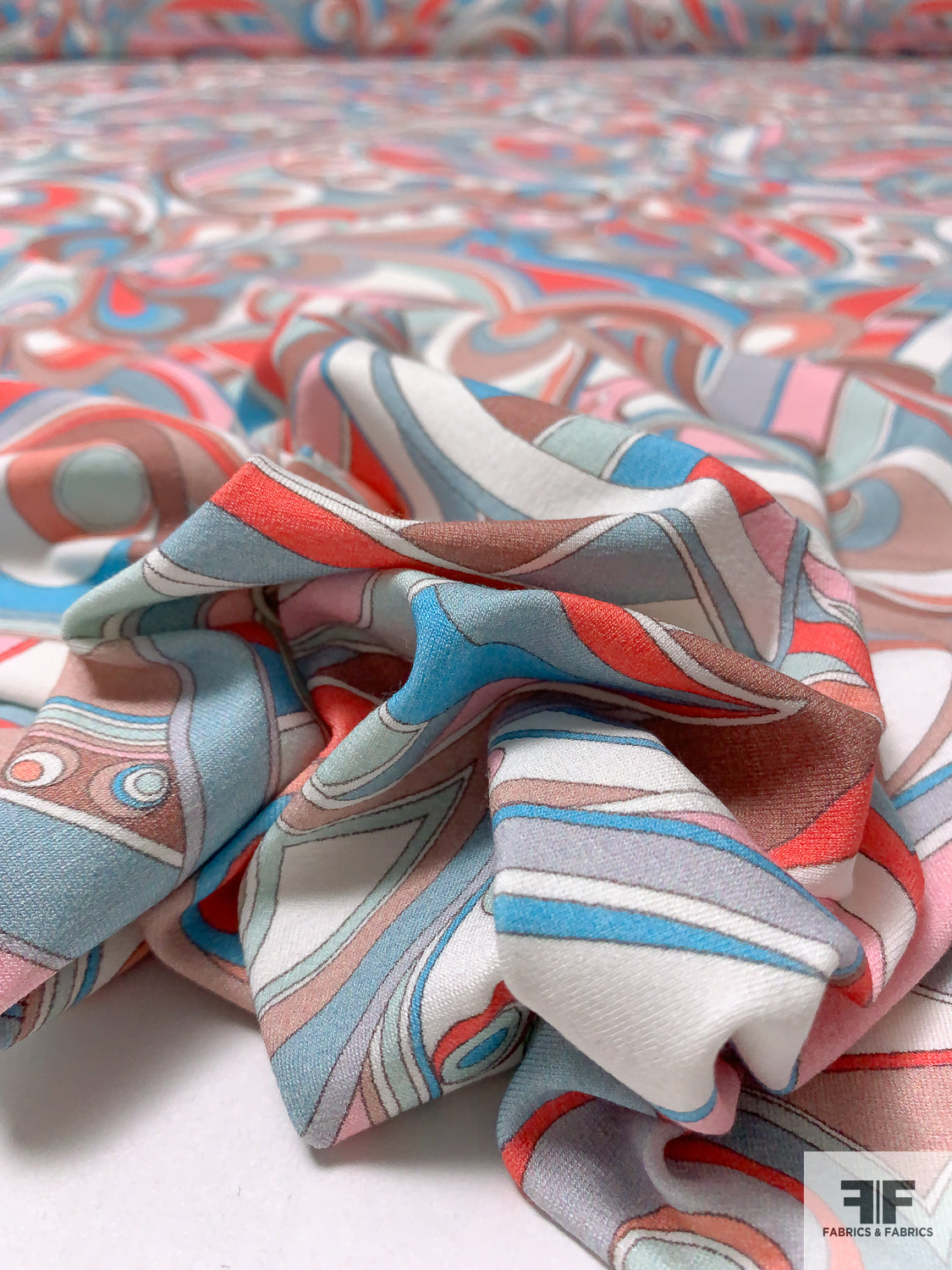 Stretch & Deep | Fabrics Coral/Blues/Browns/Pink & FABRICS Paisley FABRICS - – Printed Jersey Knit Pucci-esque Fabrics