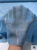 J Mendel Italian Metallic Linear Design Crinkled Silk Chiffon - Sky Blue / Gold / Silver