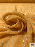 J Mendel Italian Metallic Linear Design Crinkled Silk Chiffon - Marigold / Gold
