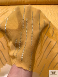 J Mendel Italian Metallic Linear Design Crinkled Silk Chiffon - Marigold / Gold