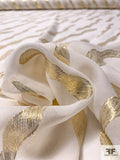 J Mendel Wavy Design Metallic Clip Silk Chiffon - Light Ivory / Gold