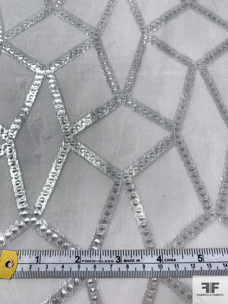 J Mendel Italian Geometric Web Metallic Silk Chiffon - Grey/Silver ...