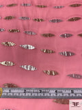 J Mendel Italian Pointed Ovals  Metallic Silk Chiffon - Watermelon Pink / Gold / Silver