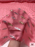 J Mendel Italian Pointed Ovals  Metallic Silk Chiffon - Watermelon Pink / Gold / Silver