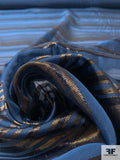 J Mendel Italian Metallic Striped Silk Chiffon - Navy / Black / Dirty Gold