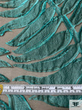 J Mendel Italian Fern Leaf Cloqué Silk Organza with Metallic Detailing - Turquoise / Black