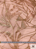 J Mendel Italian Fine Satin Faced Organza with Metallic Leaf Design Fil Coupé - Salmon Orange / Gold