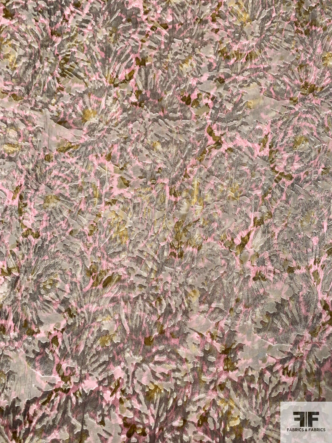 J Mendel Italian Burnout Silk Chiffon - Beige / Pink / Dusty Chartreuse