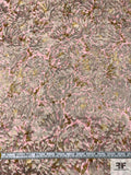 J Mendel Italian Burnout Silk Chiffon - Beige / Pink / Dusty Chartreuse