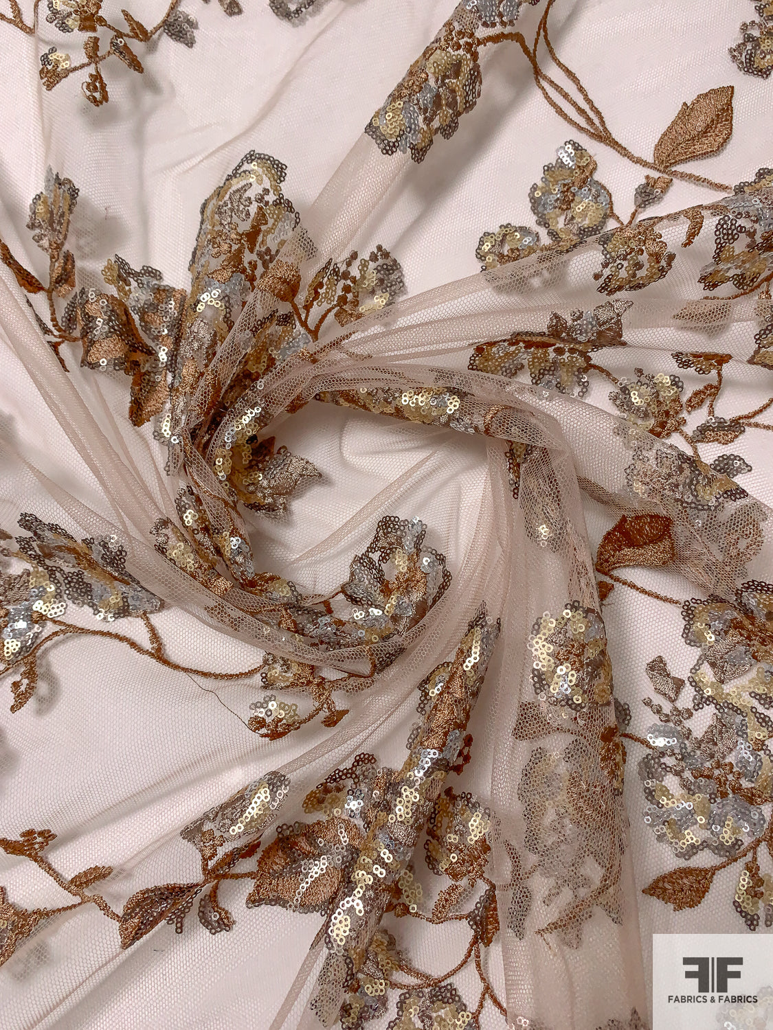 Patterned Tulle J Mendel Floral Pattern Fine Embroidered Tulle with Sequins - Light ...
