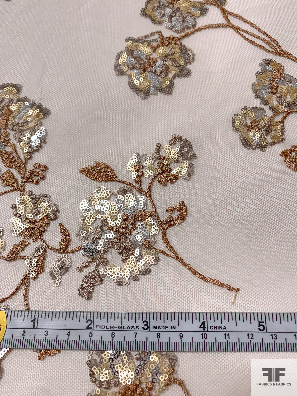 Patterned Tulle J Mendel Floral Pattern Fine Embroidered Tulle with Sequins - Light ...