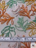 J Mendel Leaf Pattern Fine Embroidered Tulle - Black / Orange / Turmeric / Seafoam Green