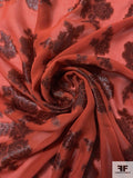 J Mendel Italian Metallic Floral Silk Chiffon - Burnt Orange / Metallic Brown