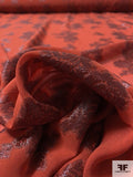 J Mendel Italian Metallic Floral Silk Chiffon - Burnt Orange / Metallic Brown