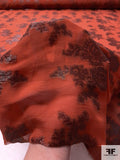 J Mendel Italian Metallic Floral Silk Chiffon - Burnt Orange / Metallic Brown