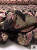 J Mendel Italian Metallic Abstract Fil Coupé Silk Chiffon - Gold / Metallic Pink / Black