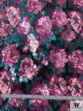 J Mendel Sequins in Floral Pattern on Chiffon - Magenta / Pink / Ocean Green / Black