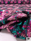 J Mendel Sequins in Floral Pattern on Chiffon - Magenta / Pink / Ocean Green / Black