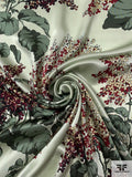 Floral Bouquets Printed Silk Charmeuse - Sage Greens / Maroon / Black