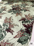 Floral Bouquets Printed Silk Charmeuse - Sage Greens / Maroon / Black