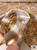 Ethno-Geometric Inspired Silk Charmeuse - Caramel / Golden Tan / Taupe / White