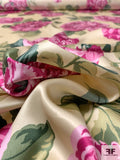 Blooming Floral Printed Silk Charmeuse - Magenta / Greens / Cream