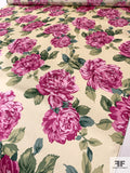 Blooming Floral Printed Silk Charmeuse - Magenta / Greens / Cream