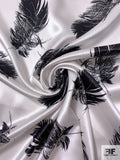 Floating Feathers Sketch Printed Heavy Silk Charmeuse - White / Black