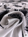 Floating Feathers Sketch Printed Heavy Silk Charmeuse - White / Black