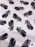 Floating Feathers Sketch Printed Heavy Silk Charmeuse - White / Black