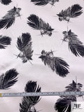 Floating Feathers Sketch Printed Heavy Silk Charmeuse - White / Black