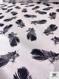 Floating Feathers Sketch Printed Heavy Silk Charmeuse - White / Black