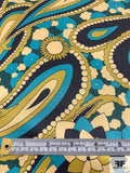 Pucci-esque Paisley Printed Silk Charmeuse - Turquoise / Navy / Olive-Chartreuse / Yellow Cream