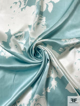 Large-Scale Floral Silhouette Printed Silk Charmeuse - Dusty Aqua / Off-White - Fabric by the Yard