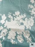 Large-Scale Floral Silhouette Printed Silk Charmeuse - Dusty Aqua / Off-White