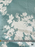 Large-Scale Floral Silhouette Printed Silk Charmeuse - Dusty Aqua / Off-White