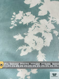 Large-Scale Floral Silhouette Printed Silk Charmeuse - Dusty Aqua / Off-White