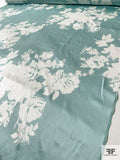 Large-Scale Floral Silhouette Printed Silk Charmeuse - Dusty Aqua / Off-White