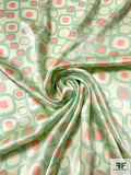 Jovial Squares Printed Silk Charmeuse - Mint Green / Salmon / Cream