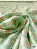 Jovial Squares Printed Silk Charmeuse - Mint Green / Salmon / Cream