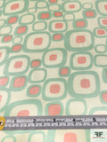 Jovial Squares Printed Silk Charmeuse - Mint Green / Salmon / Cream