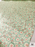 Jovial Squares Printed Silk Charmeuse - Mint Green / Salmon / Cream