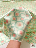 Jovial Squares Printed Silk Charmeuse - Mint Green / Salmon / Cream