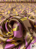 Exotic Floral Printed Silk Charmeuse - Violet / Yellow / Tan / Brown