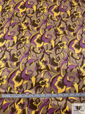 Exotic Floral Printed Silk Charmeuse - Violet / Yellow / Tan / Brown