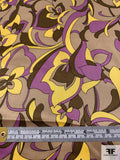 Exotic Floral Printed Silk Charmeuse - Violet / Yellow / Tan / Brown