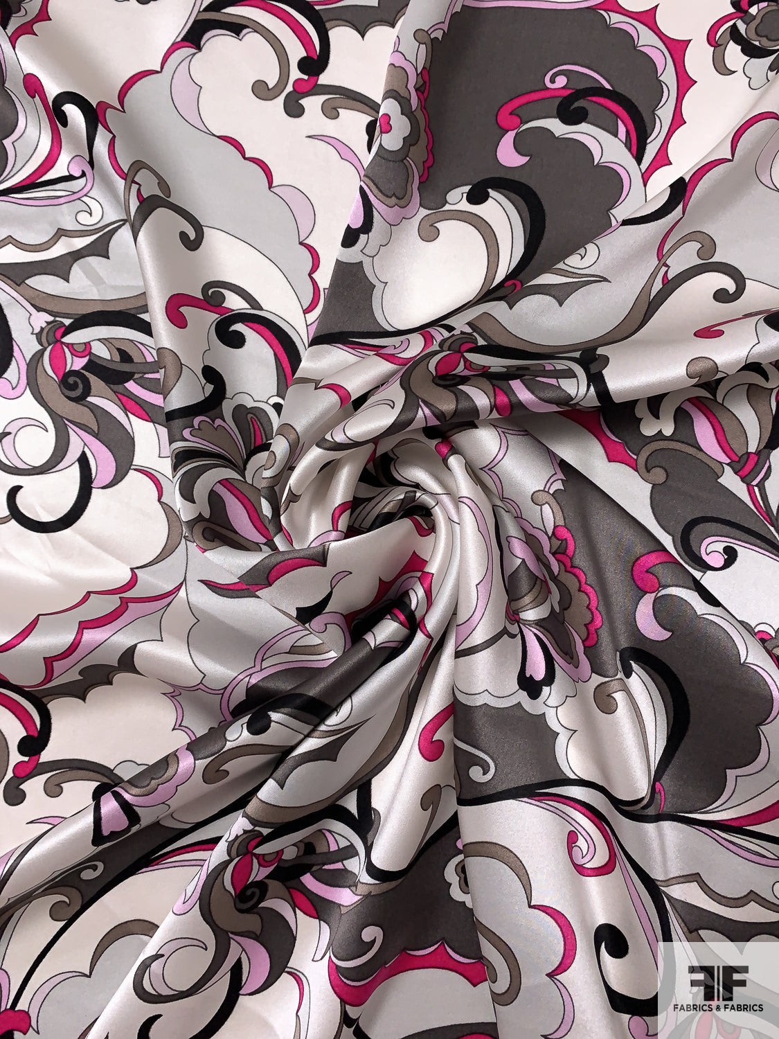 Pucci-esque Paisley-Like Printed Silk Charmeuse - Purple / Greens / Oranges  / White - Fabric by the Yard