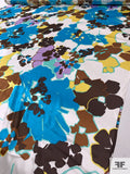 Angular Floral Printed Silk Charmeuse - Blue / Yellow / Brown / Off-White / Lavender