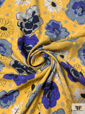 Playful Floral Printed Jacquard Silk Charmeuse - Yellow / Blue / Grey / Navy